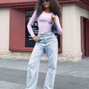 SUUKSESS Women Double Lined Fitted Basic Tee Shirts Crew Neck Long Sleeve Going Out Crop Tops (Lilac, XL)