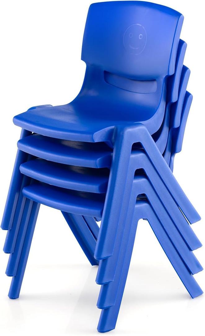 4 Pack Premium 11" H Plastic Stackable School Chairs, Toddler and Kids Chair for Daycare, School, Outdoor, Home - Blue