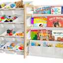 Toy Storage Organizer with Bookshelf - 12 Storage Bins 4-Tier Multipurpose Shelf to Organize Toys and Books for Kids Room, Playroom, Nursery Room, White