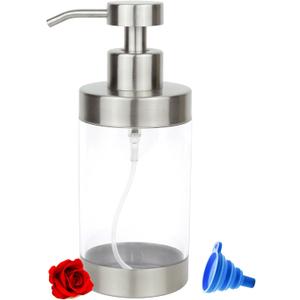Foaming Soap Dispenser with Clear Bottle, 12oz Stainless Steel Hand Pump Dispenser, Stainless Steel Shell with Acrylic Liner Refillable Pump Bottle (12oz/350ml) (Brushed Nickel-f)