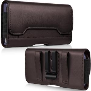 Leather Phone Holster with Strong Metal Belt Clip and Card Holder Compatible with iPhone 16 15 14 13 12 and Pro, Galaxy S25 S24 S23 S22 S21 S20 for Everyday Protection,M-Coffee