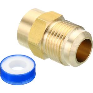 PATIKIL Brass Flare Tube Fitting, Union Coupling Gas Adaptor 5/8" (7/8"-14UNF) SAE 45° Flare Male to 3/8" NPT Female Pipe Connector Adapter with PTFE Tape for Refrigeration Gas System