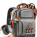 Backpack Tool Bag with Wheel, Rolling Tool Backpack for Electrician Heavy Duty Roller Tool Bag on Wheel for Construction Work, 75 Pockets & Loops Tool Backpack with Molded Base and Lock - Grey