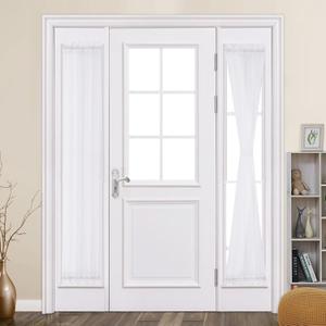 MIULEE 2 Panel Sidelight Curtains for French Door Sheer Panels Light Filtering Window Treatment for Narrow Door 25 x 80 Inches with Tieback - 2 Panels, White