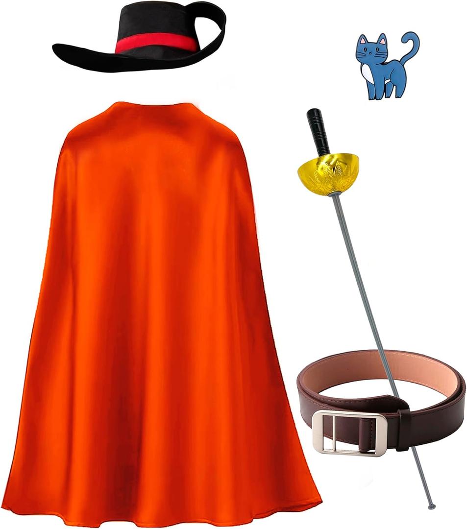 Kids Puss Costume for Boys Girls Spanish Playful Hero Cat Outfit Halloween Cosplay Dress Up Party 4-12y (5 Pcs)