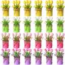 Domensi 24 Set Spring Table Centerpieces Artificial Tulips and Babys Breath Decorations in Metal Pots Faux Multicolor Tulip Potted Flower Fake Floral Bouquet for Home Office Wedding Decor
