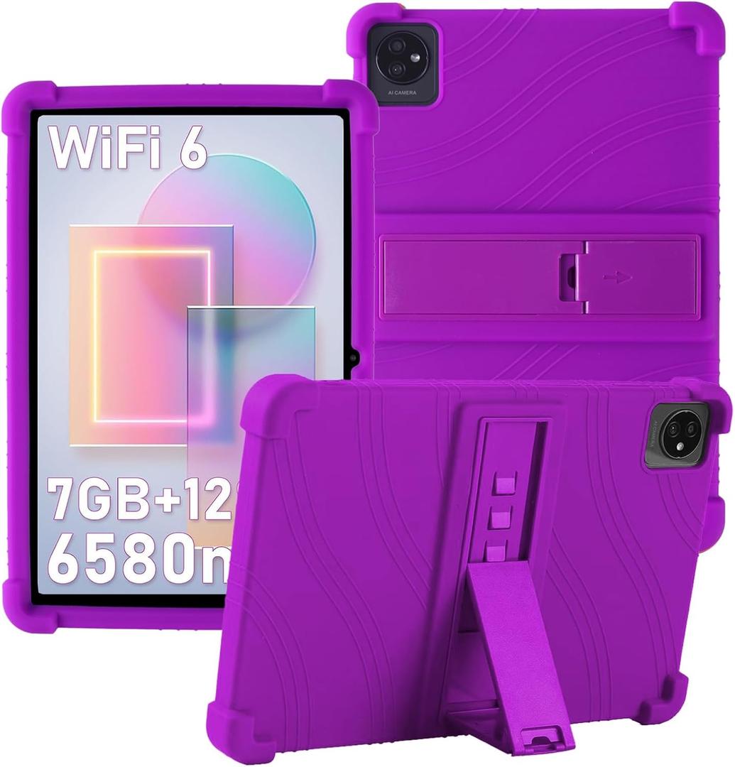 ATOOZ Soft Silicone Case for Blackview Tab 30/70 WiFi Tablets 10.1 Inch - Purple & Purple OSCAL Pad70/60 Case with Bracket for Kids