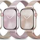 3 Pack Slim Metal Loop Compatible with Apple Watch Band 42mm 41mm 40mm 38mm 46mm 45mm 44mm 49mm Women Men, Thin Stainless Steel Magnetic Strap for iWatch Bands Series 11 10 9 8 SE 7 6 5 4 3 Ultra (Starlight/Pink/Rose Gold)