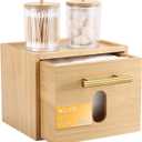 Disposable Face Towel Holder Bamboo Storage Box with 60 XL Towels, Cotton Balls Holders, Facial Towels Container Box with Drawer, Towel XL Organizer for Bathroom, Makeup Remover Dry Wipes Washcloths