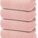 REDKISS 4 Pack Pink Bath Towels, 35 x 70 in Extra Large Coral Fleece Bath Towel Set, Super Soft Highly Absorbent Plush Bathroom Towels for Adults, Quick Dry Towel Set for Spa, Gym, Travel