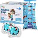 Kids Vomit Bags Disposable 20 Pack - Individually Wrapped Barf Bags with Cute Monster Print - Leak Proof Self Sealing Emesis Bags for Motion Car Sickness and Nausea - Ideal for Taxis, Airplane Travel