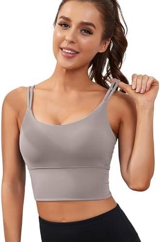 Everrysea Sports Bras for Women High Support Longline Workout Tank Tops Built in Bra Strappy Yoga Padded Crop Top, S