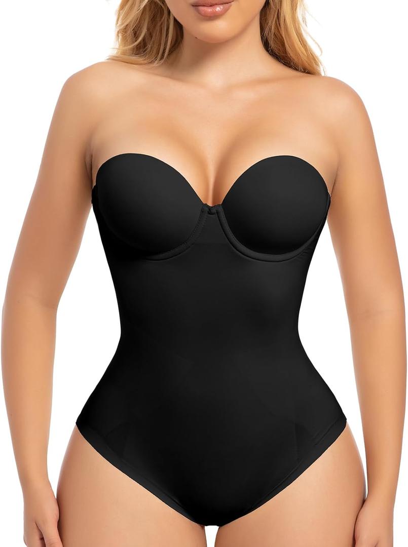 Slimers Strapless Shapewear Seamless Bodysuit - Tummy Control Sculpt Body Shaper : Removable Straps Butt Lifting Shapewear (Large, Black)