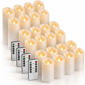Enido 24 Pc Flameless LED Candles with Remote & Timer, Outdoor Waterproof, Flickering Electric Warm Lights for Cozy Home & Holiday Romantic Decor, Battery Operated (D 2.2 x H 4/5/6)