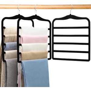 Closet Organizers and Storage,3 Pack Organization and Storage Pants-Hangers-Space-Saving,Velvet Hanger for Dorm Room for College Students Girls Boys Guys Hanging Jean Scarf (Large, Black)