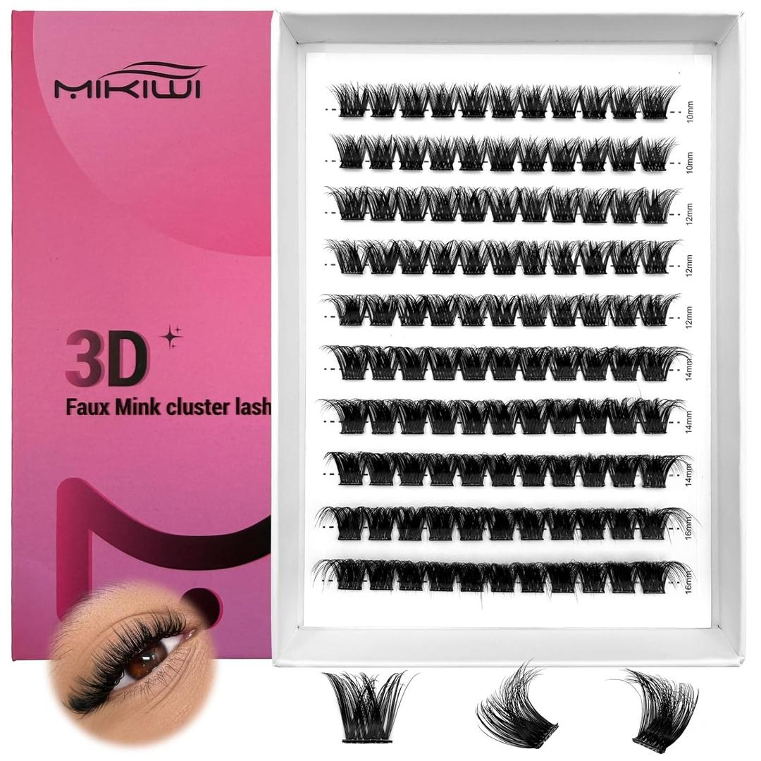 Self Adhesive Lash Clusters 3D Volume Faux Mink Fluffy Press On Eyelashes, 10-16mm Cluster Lashes Pre-Glued Eyelashes Cluster