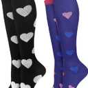 Compression Socks for Women 15-20 mmHg, 2 Pairs | Graduated Support, Knee High Fit, Polyester Stretch, Circulation Comfort, Nurses, Travel, Athletes, Flight, Daily, Patterned