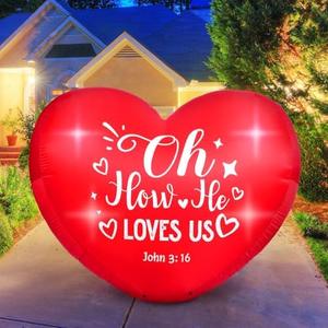 Realspring 5 ft Christian Valentine's Day Inflatable Heart with LED Light Bible Verse Jesus Valentine Blow up Decoration Religious Scriptures Romantic Decor for Outdoor Anniversary Party