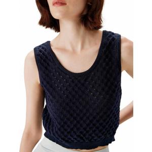 RIHOAS Womens Crochet Tank Top Sleeveless Knit Sweater Hollow Out Loose Knit Trendy Going Out Top Sweaters Vest (Black, L)