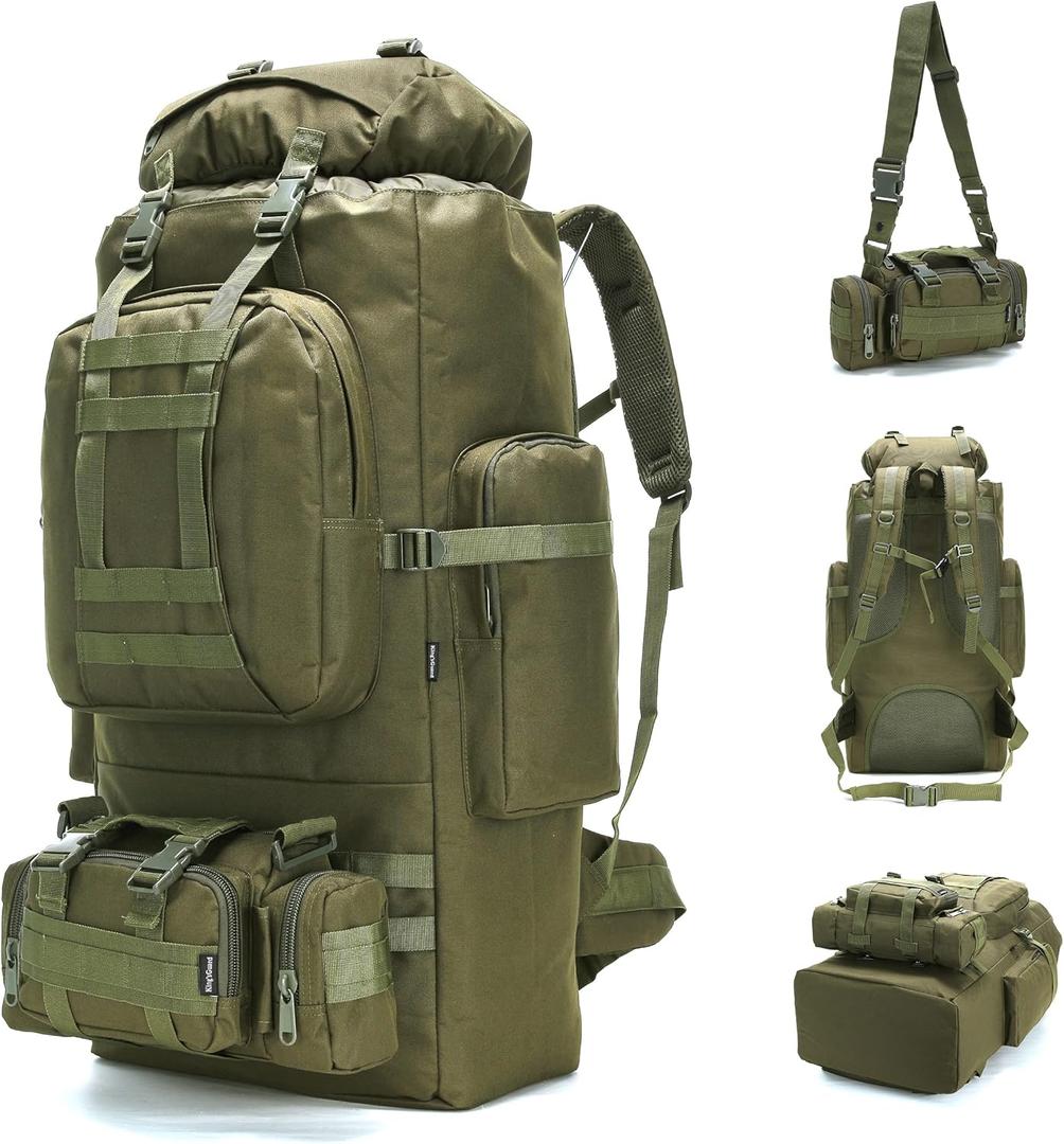 King'sGuard 100L Camping Hiking Backpack Molle Rucksack Military Camping Backpacking Daypack (Armygreen)