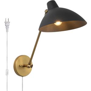 Pathson Swing Arm Wall Sconce Lighting Only Up Down Adjustable, Plug-in Cord Wire with On/Off Switch, Vintage Metal Wall Light Lamp for Living Room Bedroom Study Room