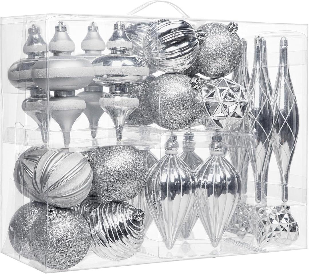 32PCS Christmas Ball Ornaments Set Large Shatterproof Plastic Decorative Baubles with Hand-Help Gift Boxes for Xmas Tree Wedding Party Holiday - Silver