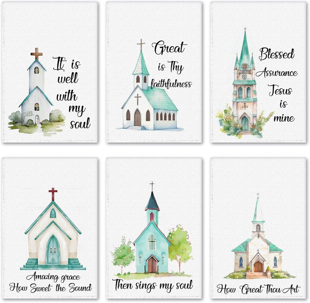 Hahafelt 6 Pcs Christian Bulk Church Hymn Tea Towels Christian Hand Towels Religious Gift for Mother's Day Church Gifts for Women Mom Mother Grandmother