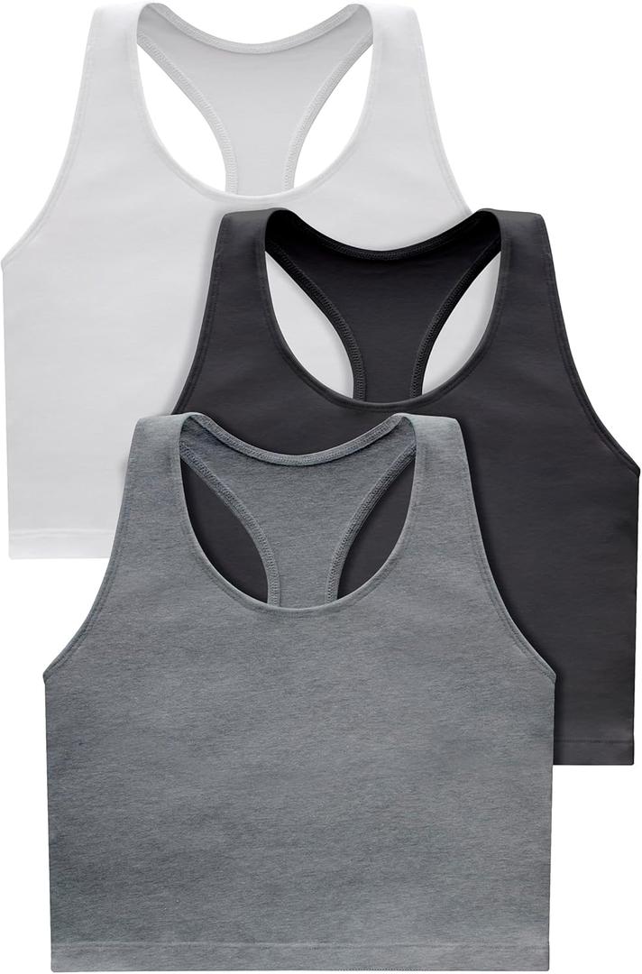Hanes Originals Women's Racerback Crop Tank Top, Cropped Tank with Built-In Bra, 3-Pack (Medium, Black/White/Concrete Heather)