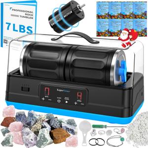 Ultra Quiet Brushless Rock Tumbler Kit  7Lb Capacity Dual-Barrel with Noise-Cancelling Cover, Up to 6X Quieter, Include All Accessories, Professional Rock Polisher for Adults & Gift Giving