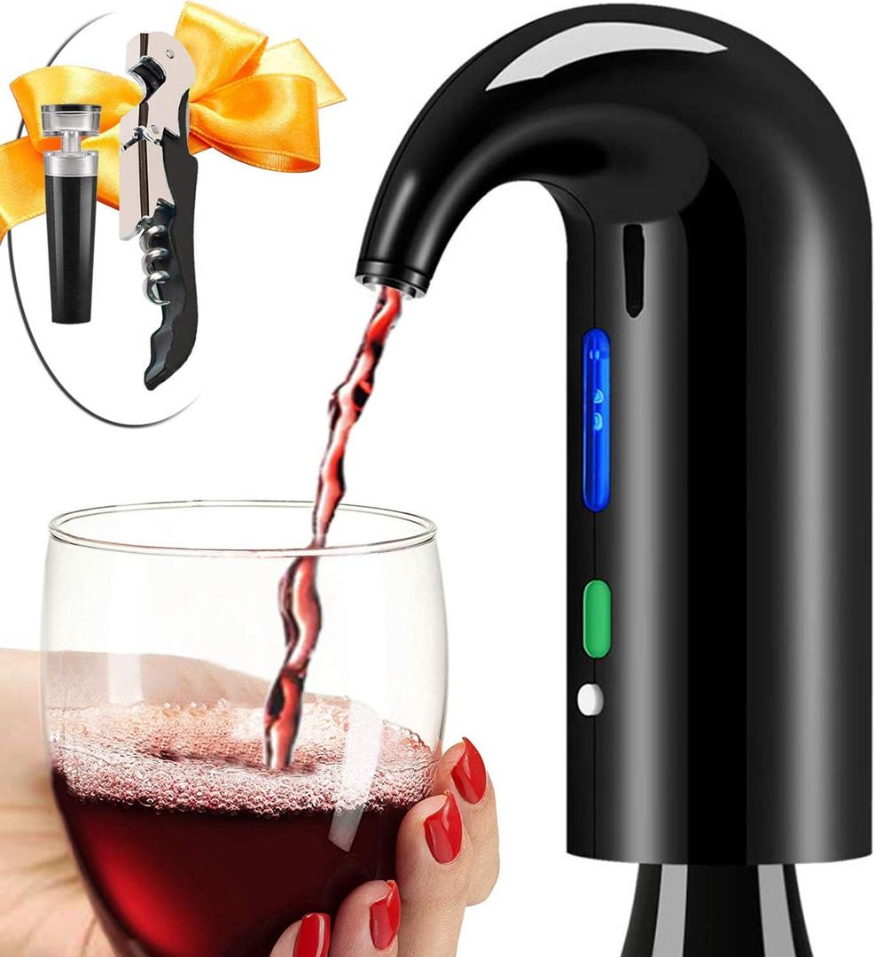 Wine Aerator Electric Wine Decanter Best Sellers One Touch Red -White Wine Accessories Aeration Work with Wine Opener for Beginner Enthusiast - Spout Pourer - Wine Preserver (Space Black)