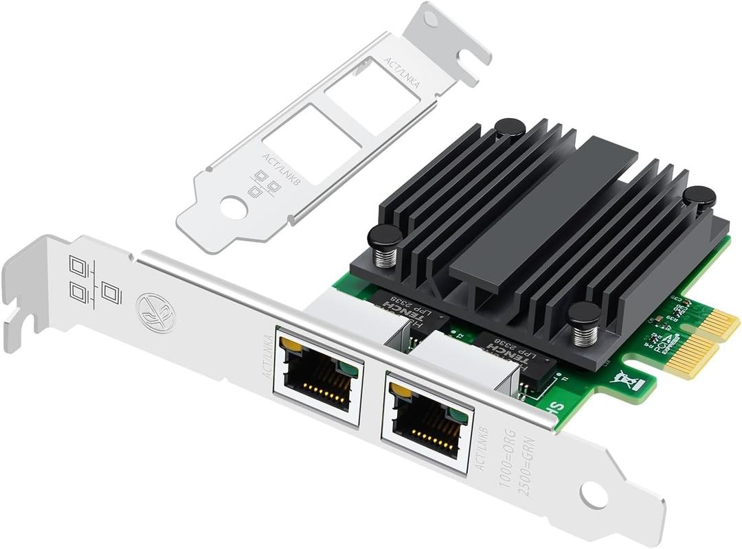 Buacoz 2.5G Dual Port Gigabit Network Card,with Intel I225 Chip LAN NIC Card, 2500M Gigabit Dual RJ45 Ports Ethernet Server Adapter Support Windows 11/10 Windows Server 2022
