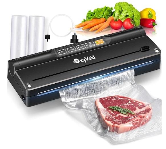 Precision Food Vacuum Sealer Machine, Powerful Automatic vacuum sealer for food Preservation Saver, Easy to Use, One-Touch Operation Food Vacuum Sealing Machine, Built-in Cutter & Hose, 2 Bags Rolls