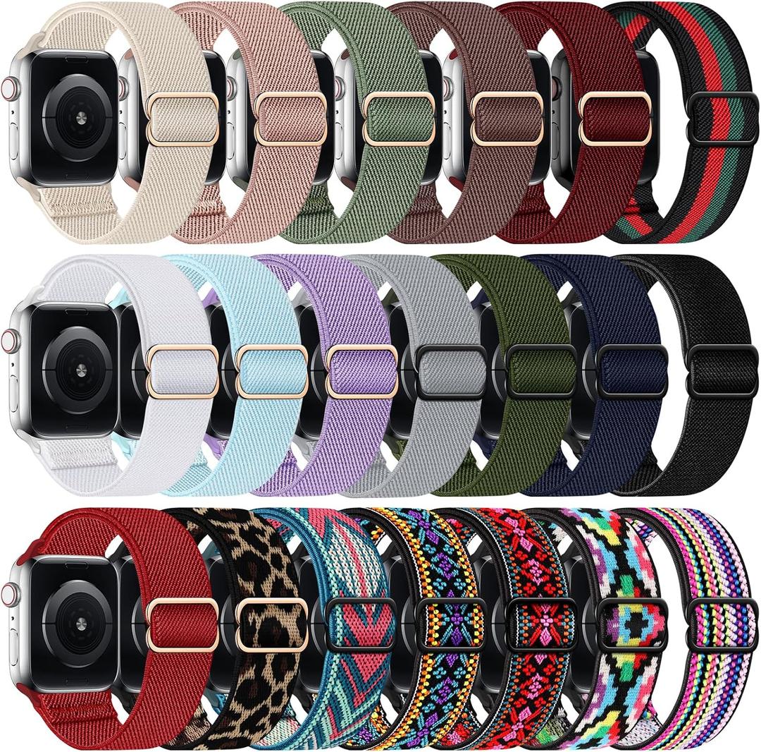 Stretchy Nylon Band Compatible with Apple Watch Band 38mm 40mm 41mm 42mm 44mm 45mm 46mm 49mm Women Men, Adjustable Sport Elastic Replacement Strap for iWatch Series 10 9 8 7 6 5 4 3 2 1 SE