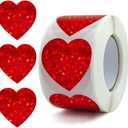 500pcs Glitter Heart Stickers Roll, Valentine Red 1.5 Inch, Love Stickers for Scrapbooking, Personalized Thank You (Heart)