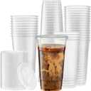 ELEGANT DISPOSABLES Crystal Clear PET Cups With Flat lids for Iced Coffee (32 oz)