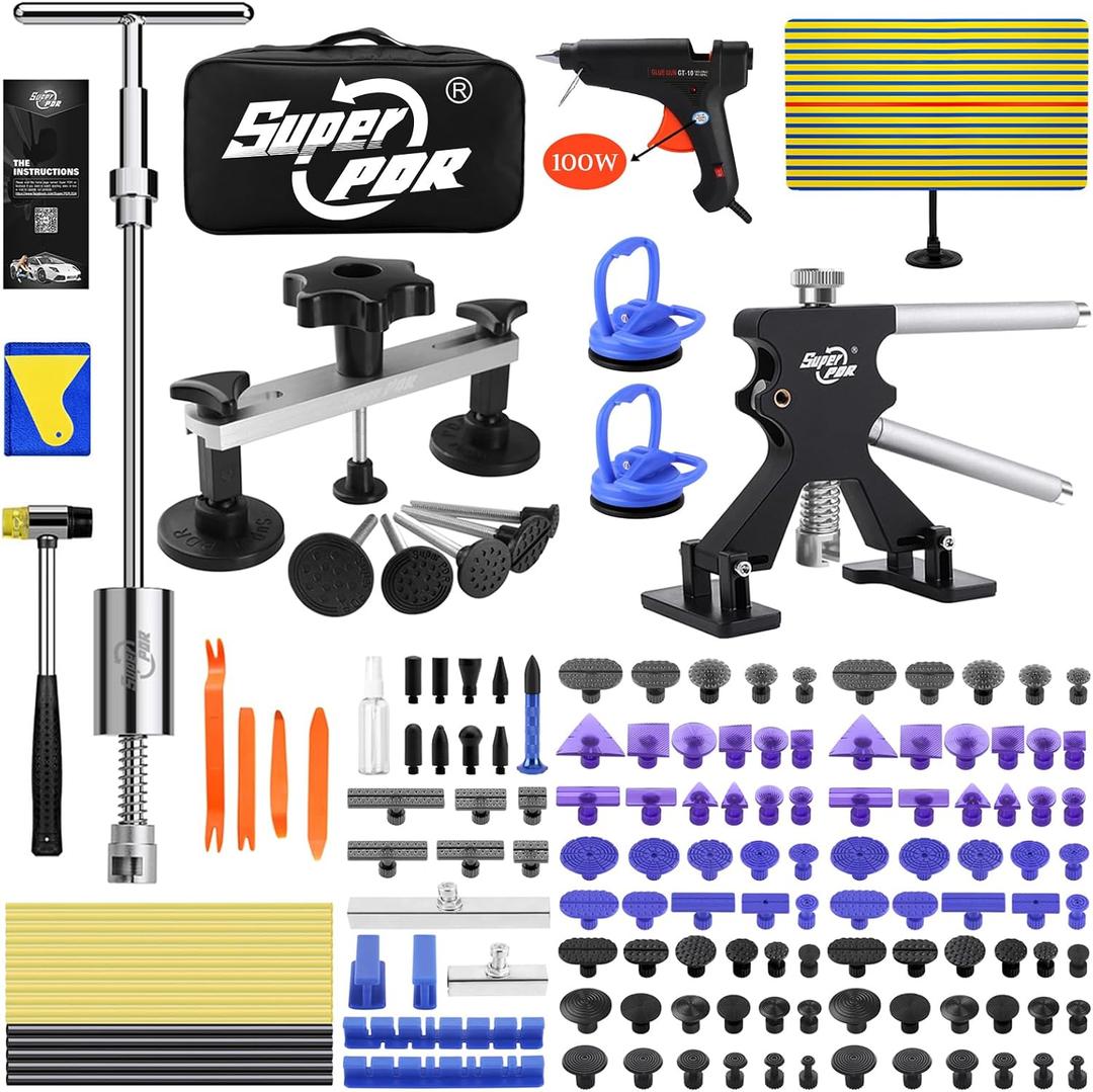 Super PDR Car Dent Puller Kit, 169PCS Paintless Dent Removal Kit, Hail Dent Repair Kit Can Removal 99% of Car Dents in 30 Minutes for Repairing Big Dents, Small Dents, Dings and Hail Damage (EXP 08/01/26)