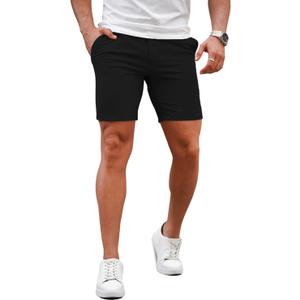 GINGTTO Mens Slim Fit Shorts Skinny Chino Short Tapered Leg Stretch (Black, 34)