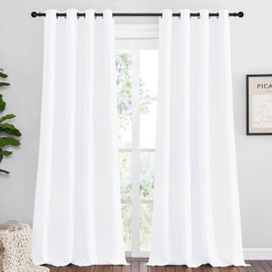 NICETOWN Blackout Curtains for Kids Room, Sea Teal, Set of 2, 55 x 108 Inch, Triple Weave Microfiber Home Thermal Insulated Solid Ring Top Blackout Panels/Drapes for Bedroom (Pure White)