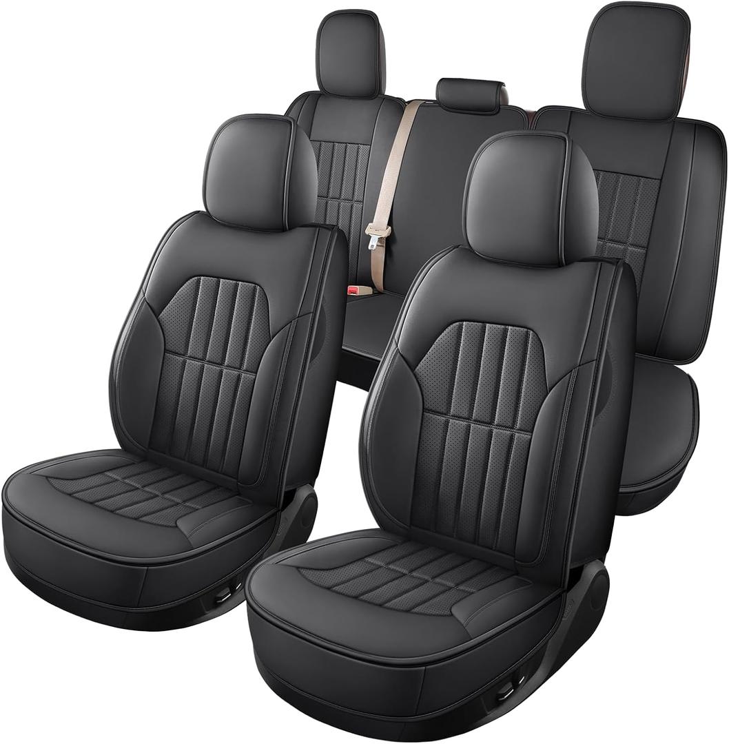 Truckiipa Car Seat Covers Full Set, Dodge Ram Seat Covers Full Coverage Leather Protector Pickup Truck Accessories, Custom Fit for 2002-2018 Ram 1500, 2002-2025 Ram 2500 3500 Crew Mega Cab, Black