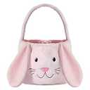 THOVSMOON Easter Bunny Basket, Cute Easter Bucket Bags with Rabbit Ears for Easter Eggs Hunting, Easter Decorations, Candy Gifts Storage (Pink/ White)