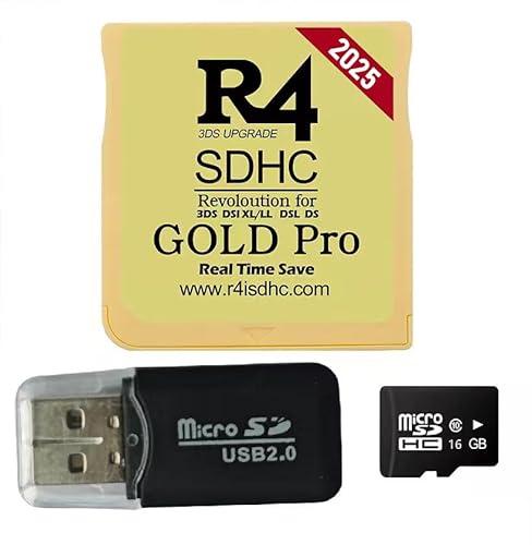 Pro Version 16GB Micro SDHC Dual Core Revolution Cartridge Compatible with New 2DS/3DS/LL/XL NDSL NDSI, Include a Card Adapter, NO Timebomb, Preloaded Plug and Play, Gold (Gold)