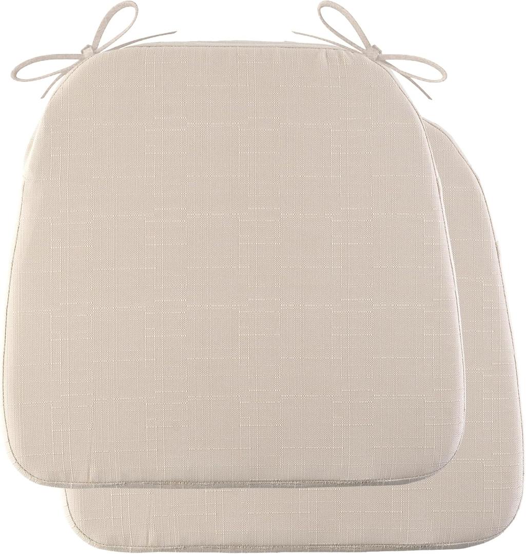 Battilo Chair Cushions for Dining Chairs with Ties, Indoor/Outdoor Kitchen Chair Pad with Non-Slip Backing, Dining Seat Cushion with Machine Washable Removable Cover, 16"x16"x2", Set of 2, Beige