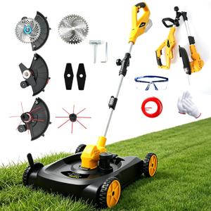 Cordless Lawn Mower (Compatible with DEWALT Battery), 1000W Brushless String Trimmer & Wheeled Edger Combo Kit, with 3-Position Cutting Height & LCD Display, Electric Weed Wacker for Garden(Tool Only)