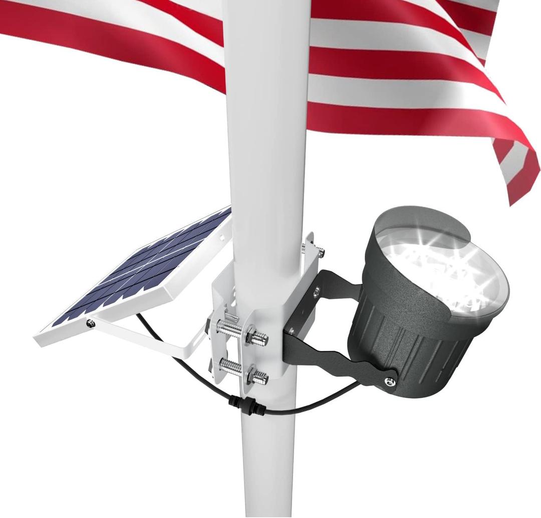 Ofuray Solar Flag Pole Light 3In1 Design, Brightest Flag Pole Light Solar Powered, 2 Brightness American Flag Coverage Led Solar Lights Outdoor Dusk to Dawn fit 1"-4" Flagpole for House Inground (Cold White)
