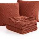 Aormenzy Knitted Throw Blanket (50" x 60") and 2 Pillow Covers (18" x 18"), 3 Piece Burnt Orange Throw Blanket Set, Decorative Throw Blankets for Couch Sofa Bed Living Room