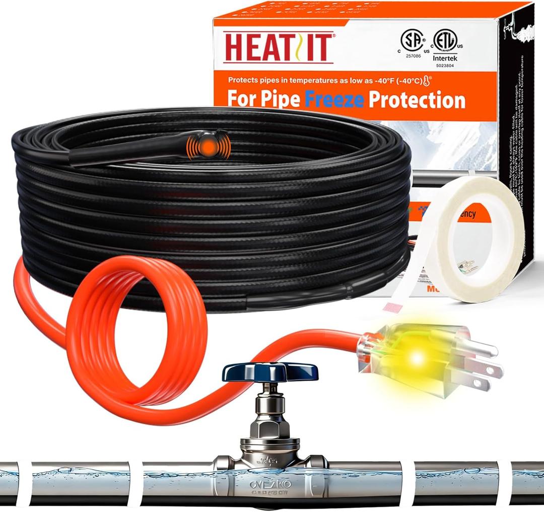 HEATIT Water Pipe Heat Tape - Prevent Freezing & Easy Installation for Metal & Plastic Pipes, CSA & ETL Certified Heat Trace Cable, All-Weather Protection, Trusted Choice HISD 3ft, 7w/ft, 120V