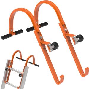 2 Pack Ladder Roof Hook with Wheel Heavy Duty Steel Ladder Stabilizer, Roof Ridge Extension, Rubber Grip T-Bar for Damage Prevention, 500 lbs Weight Ratin, Fast & Easy to Access Steep Roofs (Patent)