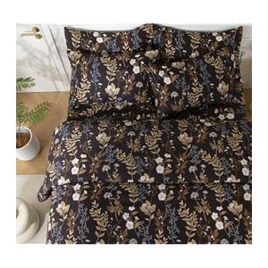 WONGS BEDDING Black and Gold Comforter Set Queen Size,7 Pieces Floral Bed in a Bag Botanical Microfiber Bedding Comforter Sets Soft Lightweight Bed Set with Sheet, Pillowcases & Shams