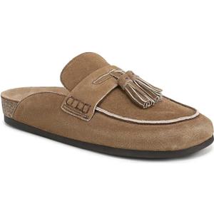 Faux Suede Mules for Women Tassel Flat Loafers Comfort Clog Mules Slip on Round Toe Casual Boat Slippers Shoes (9, Tan)