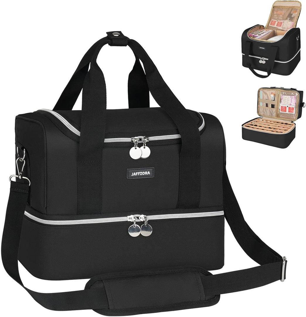 Nail Polish Organizer Case - Large Double Layer Organizers and Storage Bag for Nail Supplies and Art Tech (Black)